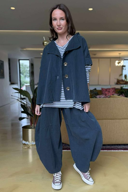 Made in Italy Cooper Needlecord Cap Sleeve Jacket Charcoal 